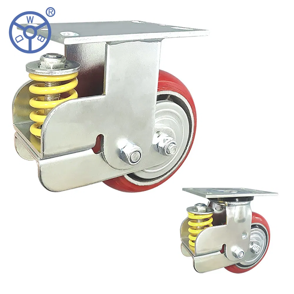 Wbd 5 6 8 Inch Industrial High Load Shock Absorbing Castor Single Spring Loaded Casters Swivel Locking Caster with Cast Iron Core PU Wheel