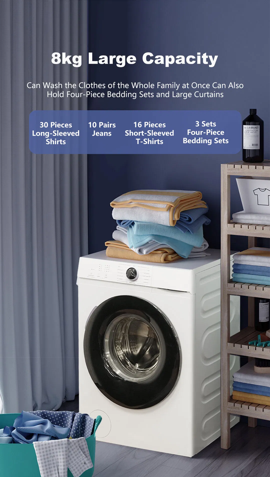 High Efficient New Model Factory Front Loading 8kg 10kg Washing Machine