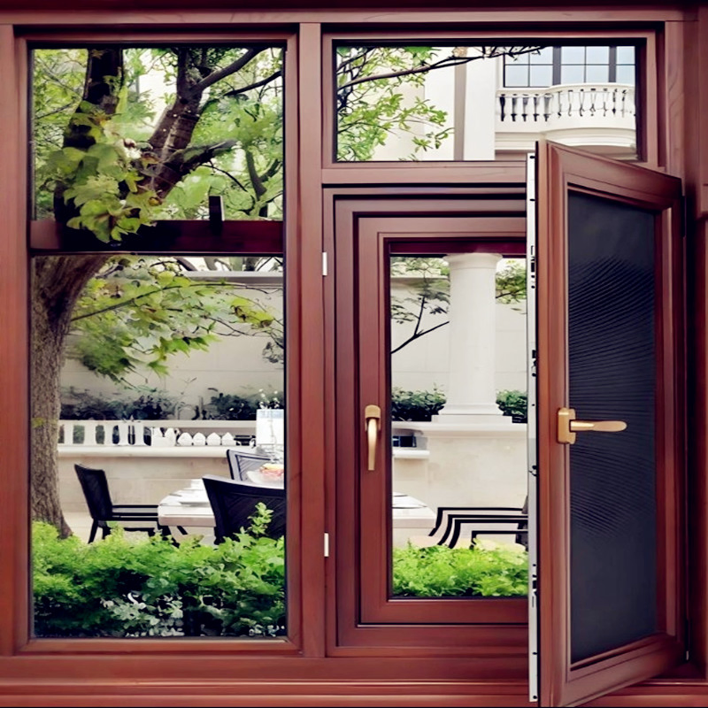 Retro Style Top Grade Triple Glazed Aluminum Solid Wood Window and Door