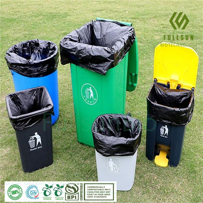 100% Biodegradable Plastic Compostable Disposable Flat Pack Gallon Garden Heavy Duty Large Size Black Bin Carrier Garbage Bags