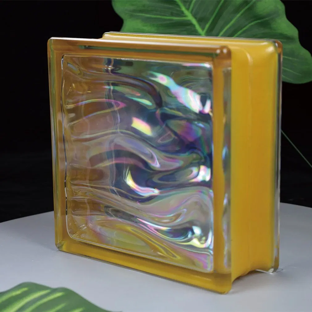 Dazzling Colorful 190*190*80mm Yellow Glass Bricks for Office Partition Design