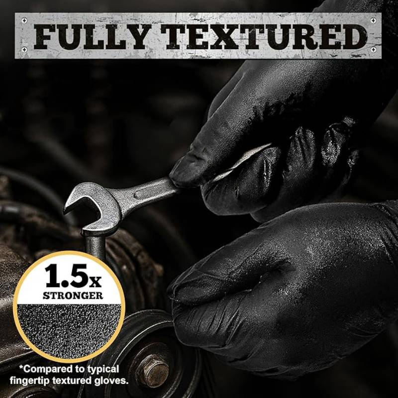 Heavy-Duty Black Disposable Nitrile Gloves Mil Fully Textured