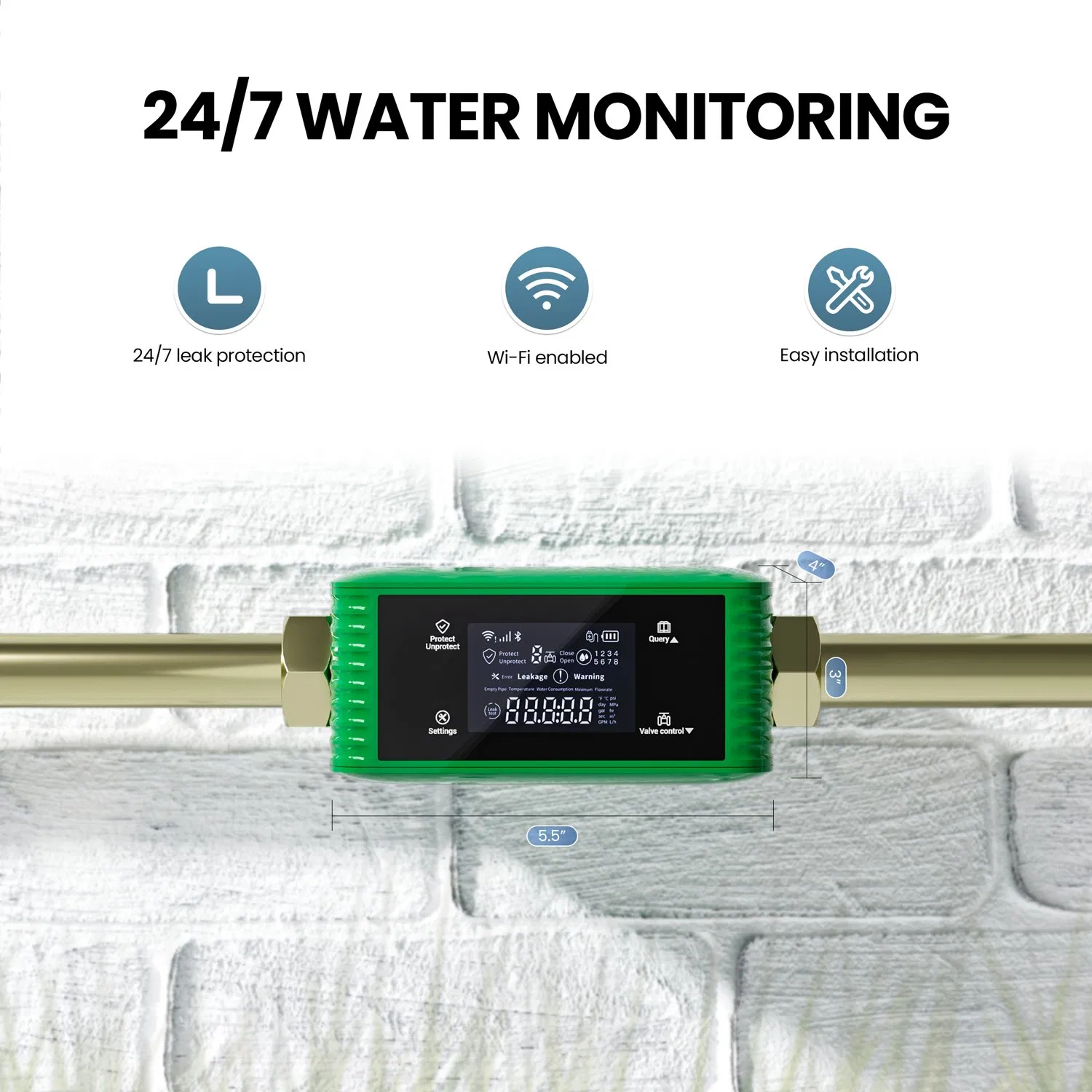 Wld-02, 24/7 Water Usage Reports, 3/4" and 1", APP Wi-Fi Remote Control
