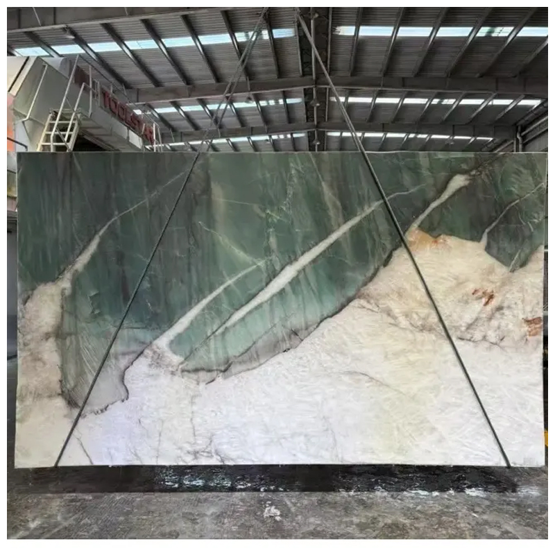 Backlit Botanic Wave Green Quartzite Slabs for Bookmatched Wall