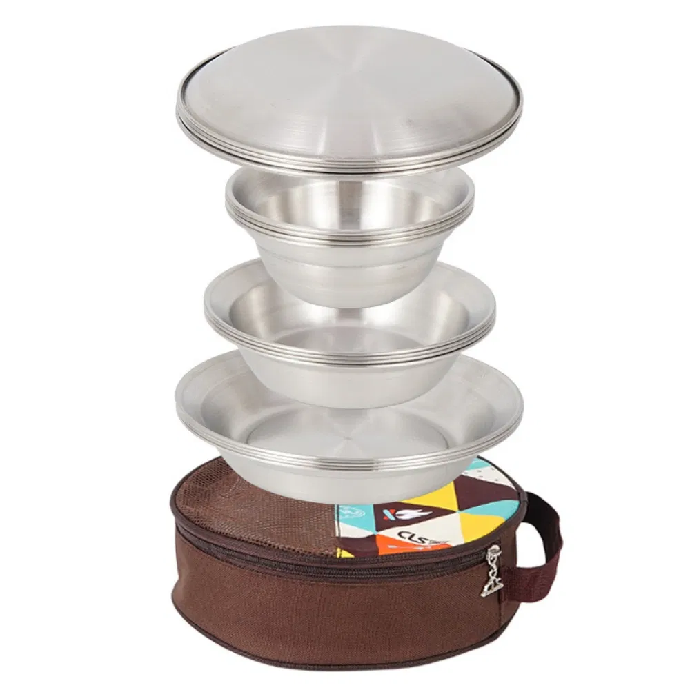 Small and Large Dinnerware Stainless Steel Plates and Bowls Camping Set for Kids, Adults, Family Camping, Hiking, Beach, Outdoor Bl23170