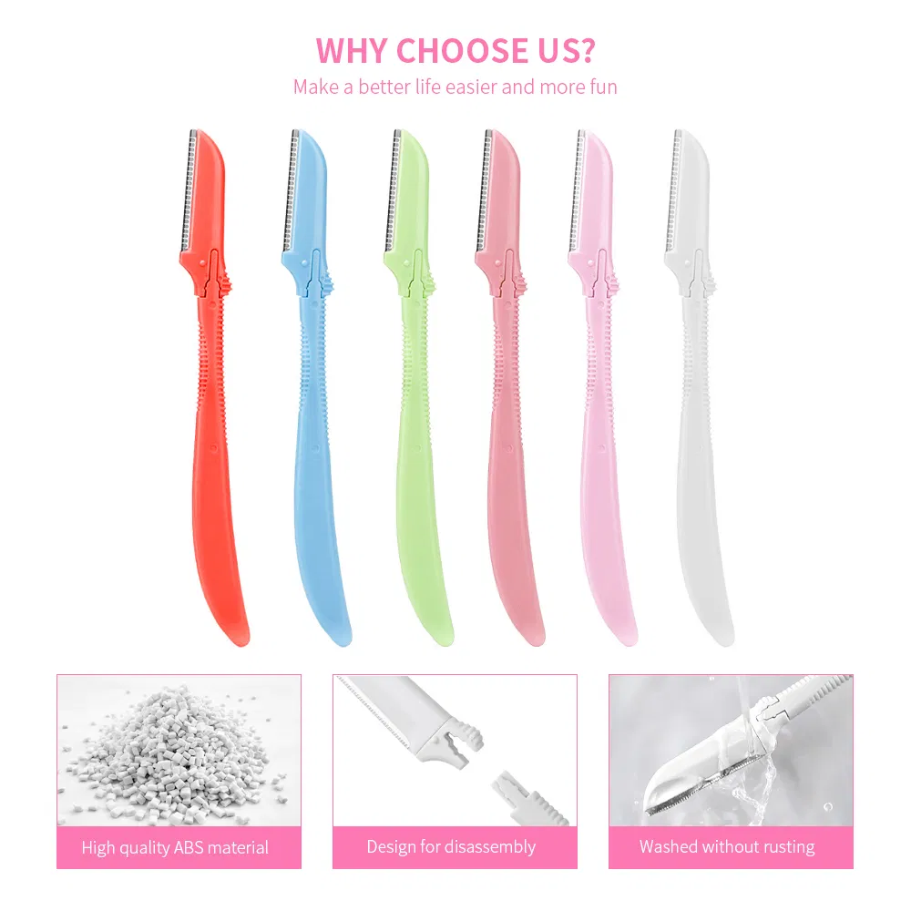 Plastic Handle Single Facial Eyebrow Shaving Trimmer Face Body Dermaplaning Safety Blade Brow Razor