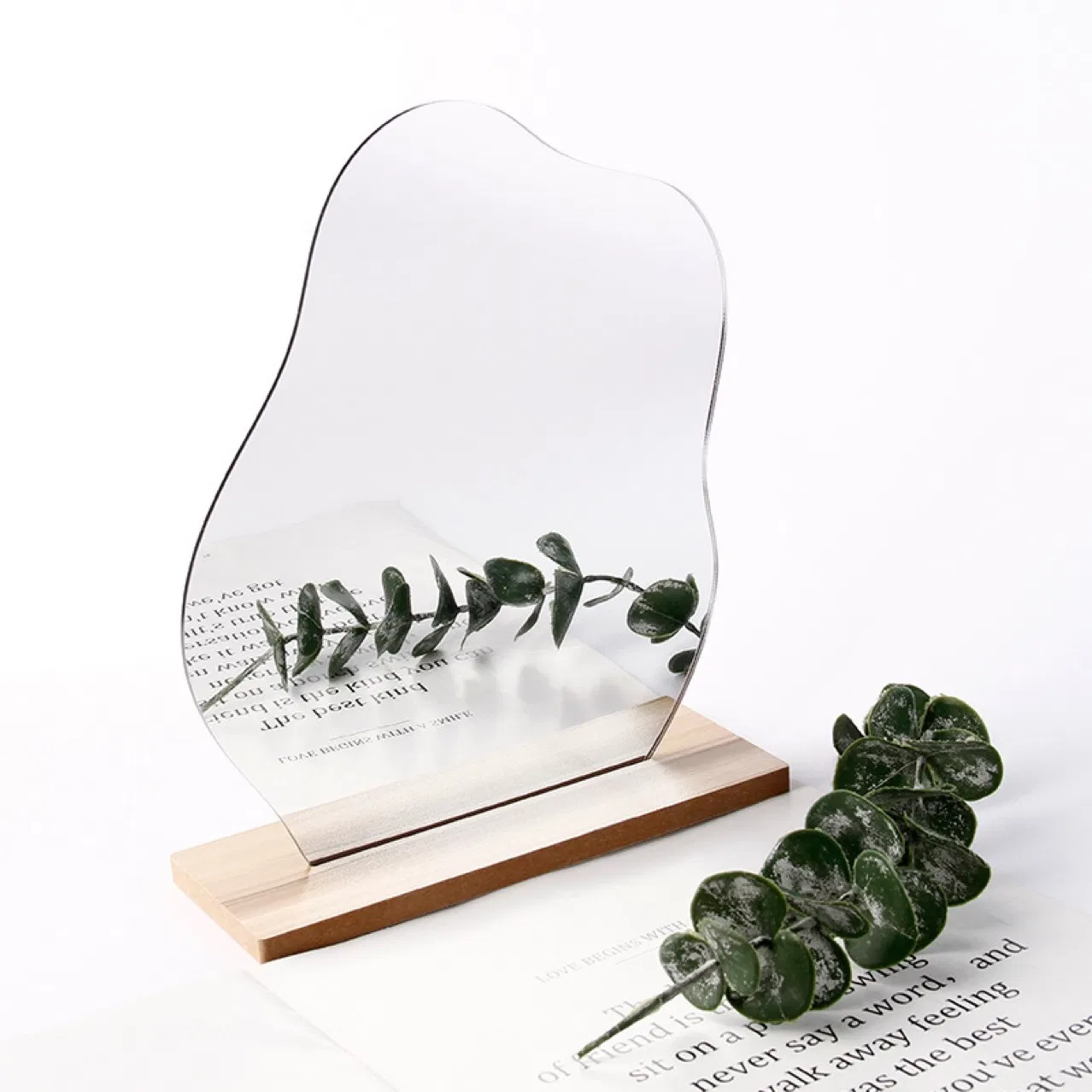 Wood Decorative Desktop Table Acrylic Irregularly Mirror