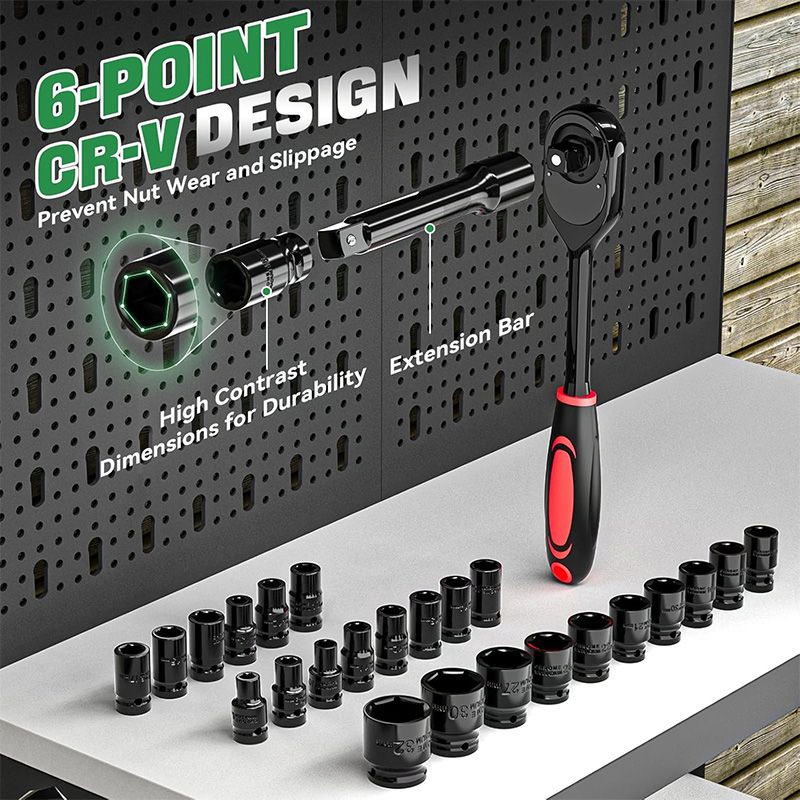 Набор головок 1/2 дюйма для пневмогайковерта, 32 шт, Cr-V