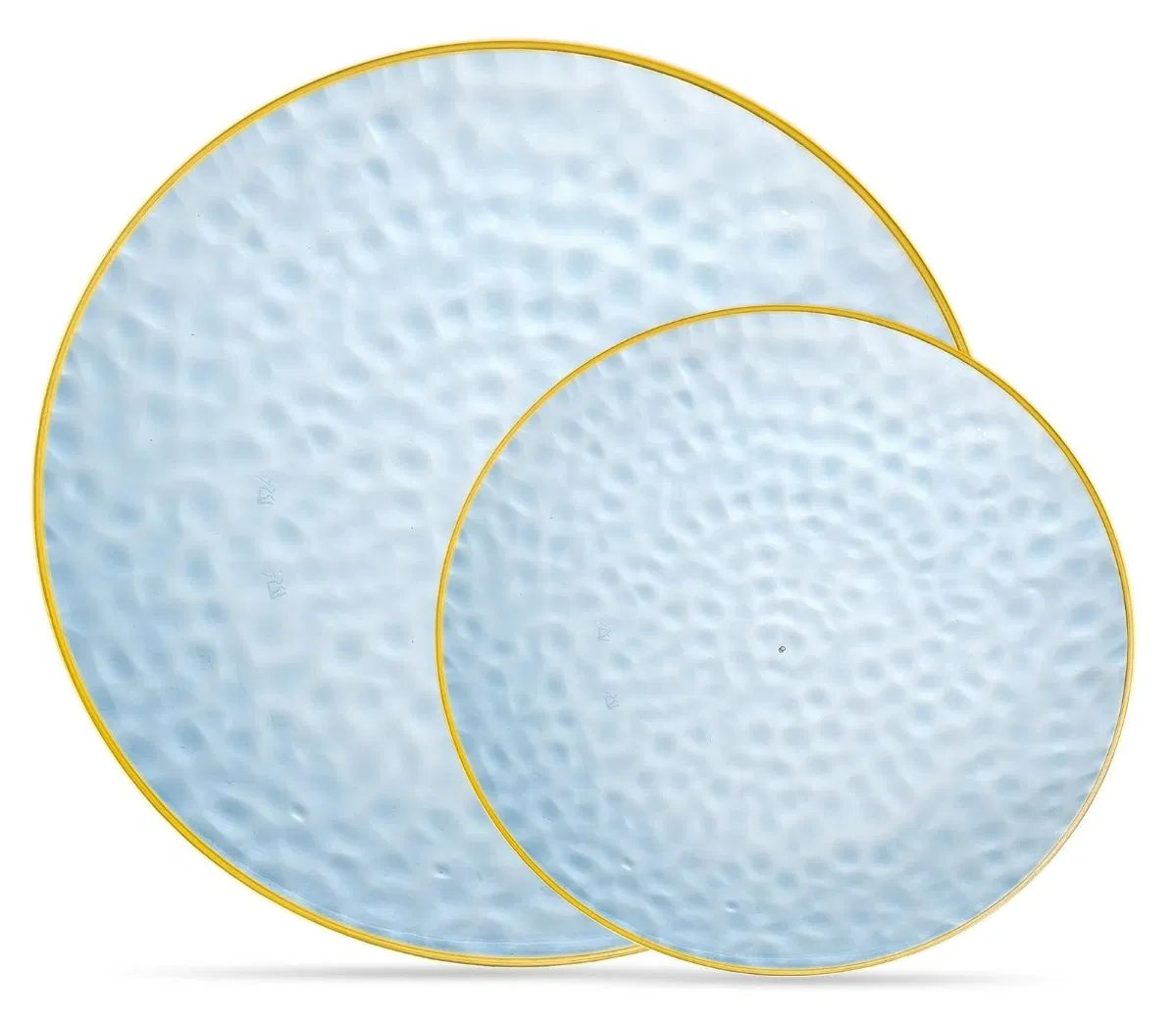 Hammered Clear Plastic Disposable Plates with Gold Rim Include 25 Clear Gold Dessert Plates, 25 Dinner Plates for Party