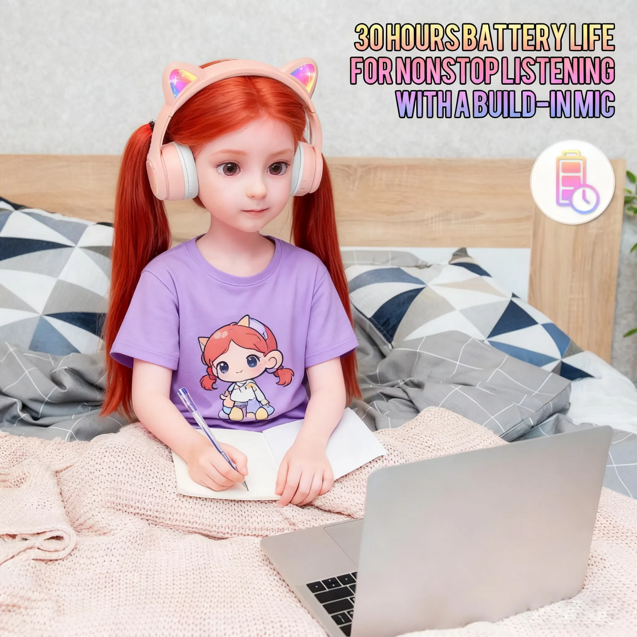 Stylish Wireless Headphones for Kids with Volume Control and Mic