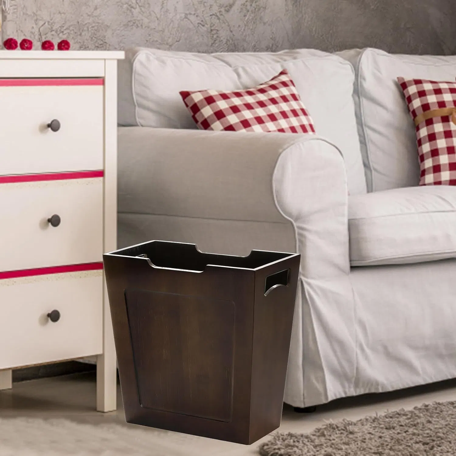 Бамбуковая урна для офиса и гостиной, коричневая