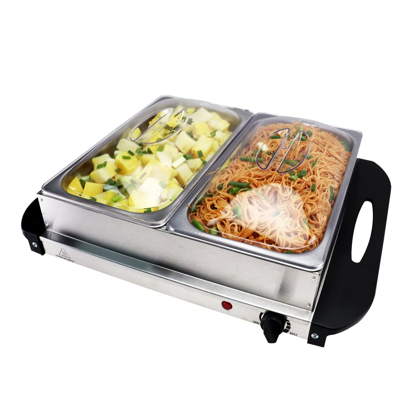 Hongkong Bava Dividers Stainless Steel Hanging Buffet Serving Food Warmer Glass Lid Roll Top Chafer Rotating Chafing Dish