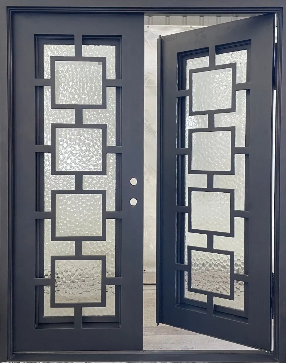 New Design Double Main Glass Door Steel Wrought Iron Doors