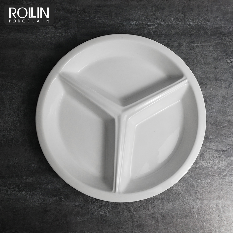 Mutil-Specification Porcelain Plate 3 in 1 Round Divided Plate
