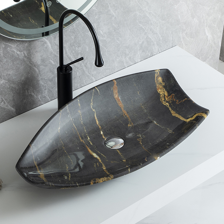 Counter Top Irregular Shape Luxury Modern Art Face Boat Hand Wash Basin Ceramic Black Vessel Sink Irregular Bathroom Sinks
