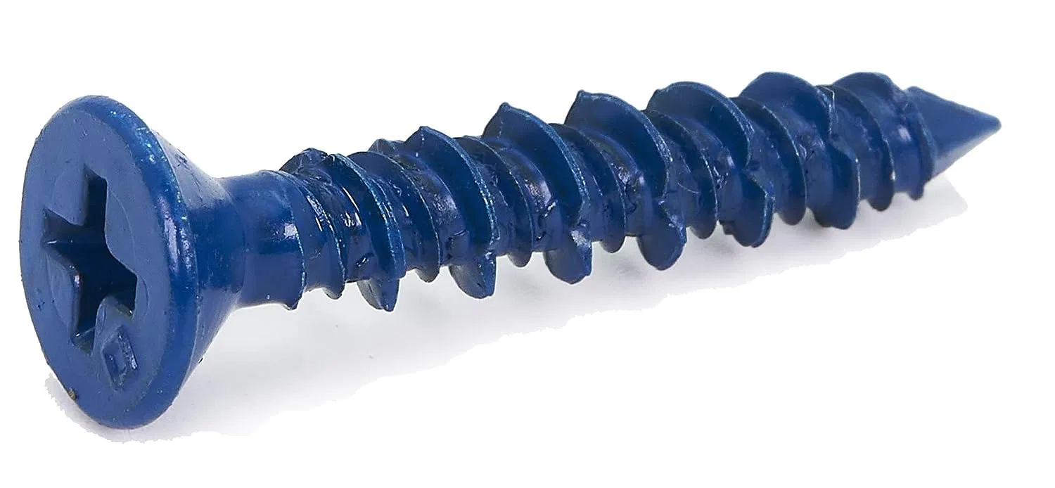 Blue Flat Cross Concrete Diamond Point Screw Anchor with Drill Bit