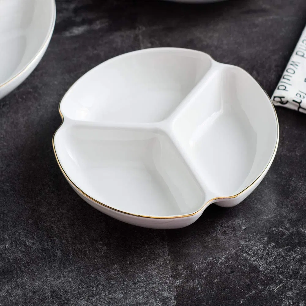 Chips DIP Snack Compartment Round Tray Porcelain Divided Serving Dish
