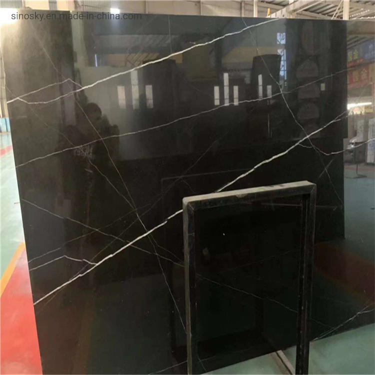 China Factory Nero Marquina Black Marble Slab for Countertop / Vanity