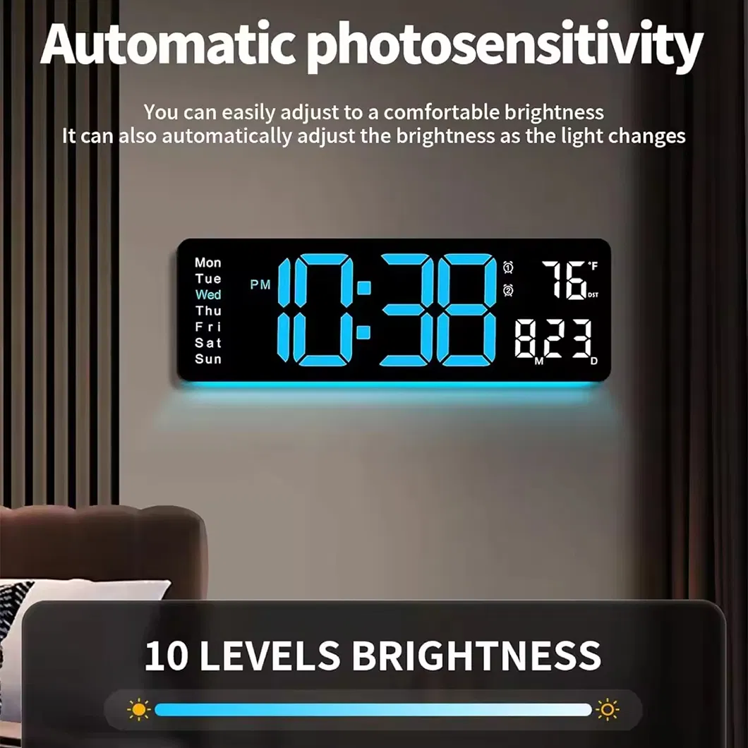 Digital Wall Clock 17.3" Large Display Digital Clock with Remote Control Auto-Dimming Wall Clock with Night Light Dst Date Week