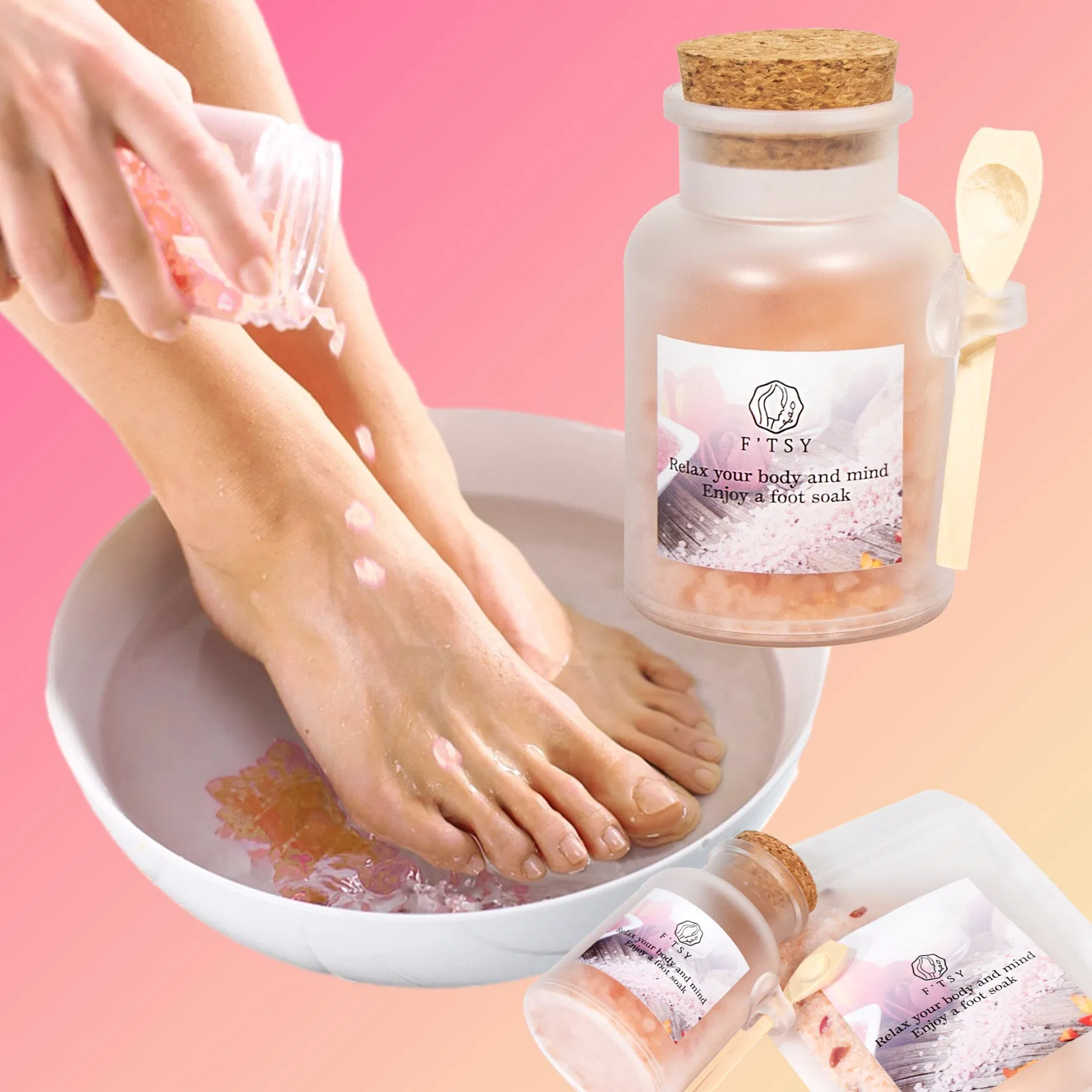 Private Label Exfoliate Peeling Salt Foot Soak with Petals Epsom Salt Bath Salt Foot Care
