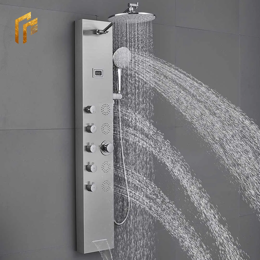 Factory Direct Price Best Aqua Massage Stainless Steel Bathoom Shower Rain Rainfall Panel Set Faucet System Tower with Body Jets
