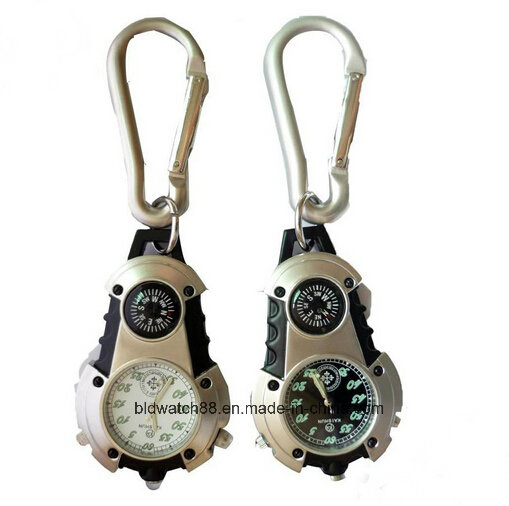 Custom Water Resistant Sport Carabiner Watch with Microlight and Compass for Outdoor