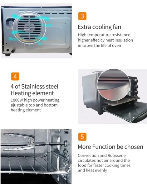 Digital Control Double Glass Portable Electric Oven with Electronic Display Screen