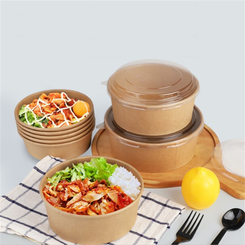 High Quality Disposable Eco-Friendly Kraft Paper Packaging Round Salad Bowl