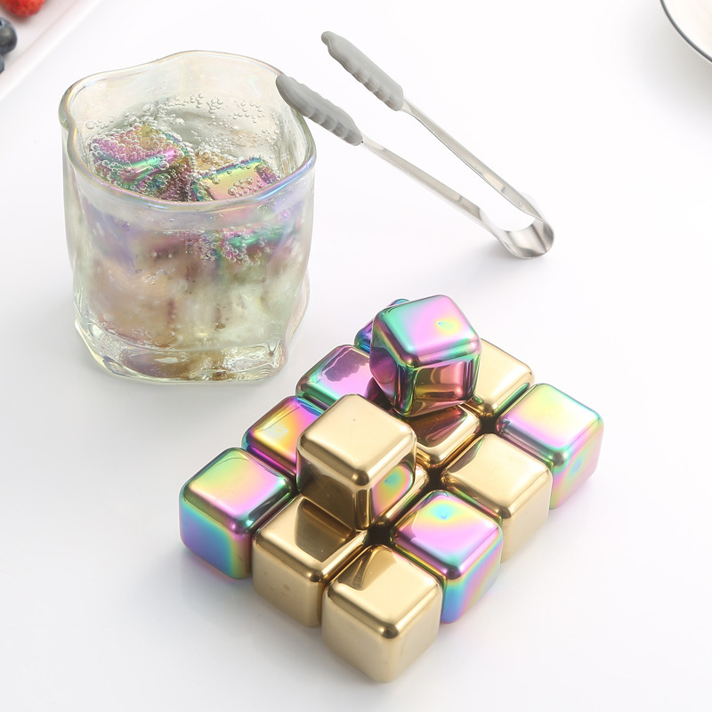 Stainless Steel Ice Cubes for Whiskey Reusable Metal Chilling Whiskey Stone Colorful