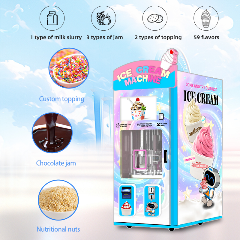 Multiple Flavors Automatic Robot Making Soft Ice Cream Vending Machine