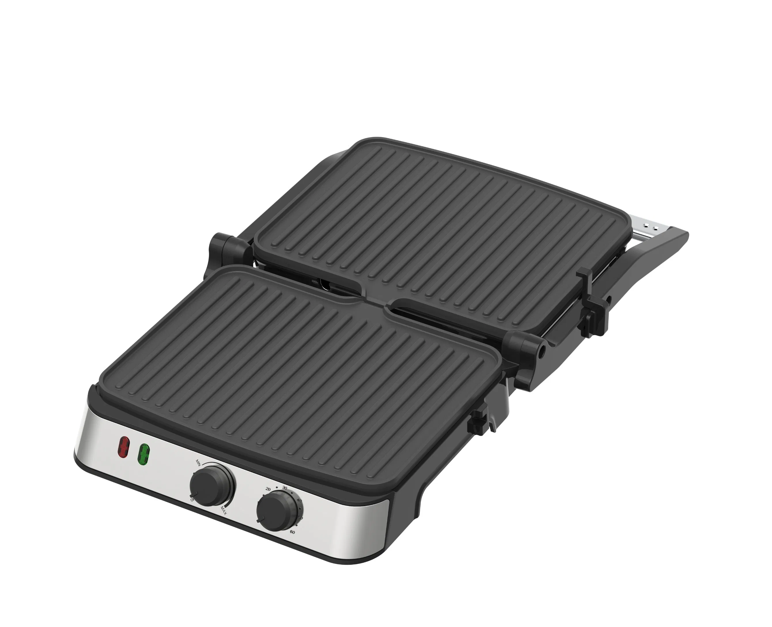 Stainless Steel Panini Grill Press, Aluminum Lifting Rod, Sandwich Maker Press, Contact Grill, Non-Stick Grill, 60-Minute Timer, 180 Degrees Opening