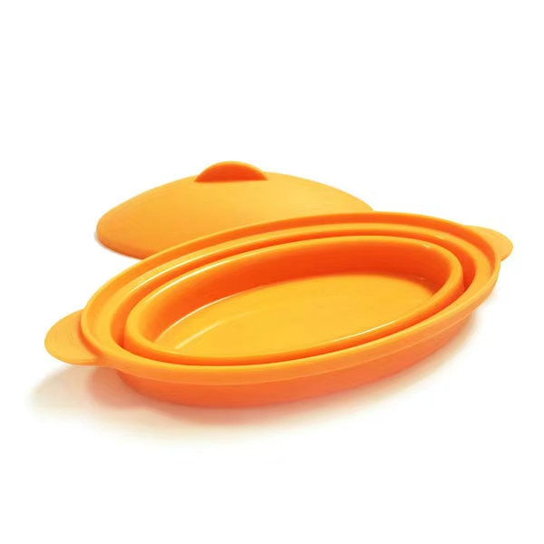 Large Collapsible Oval Microwave Steaming Steam Cooking Silicone Food Steamer with Lid Bowl