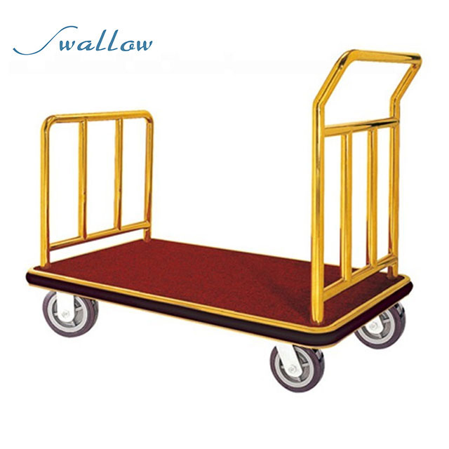 Stainless Steel Hotel Luggage Trolley, 201 Stainless Steel Bellman Baggage Cart for Hotel