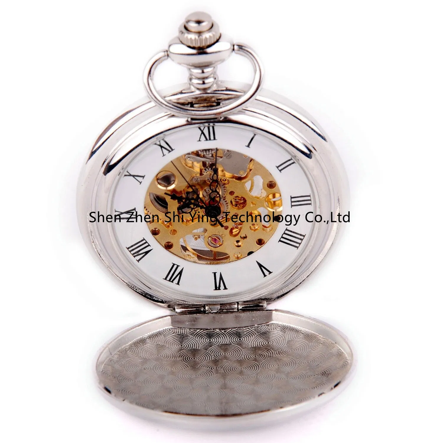 Custom Gents Silver Round Mechanial Pocket Watch with Chain