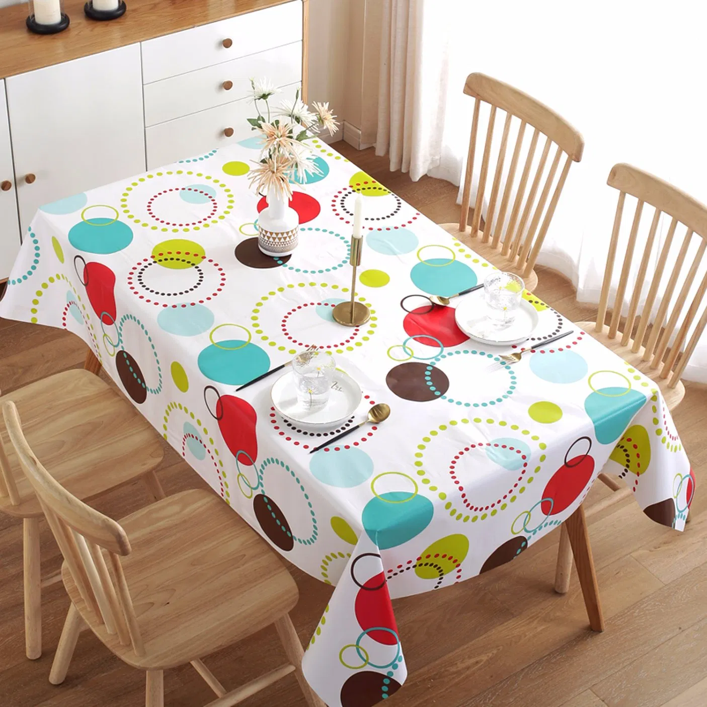 Waterproof Rectangle DOT Print Christmas Party Picnic Plastic Table Cloths