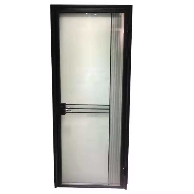 Simple Design Narrow Frame Aluminum Tempered Glass Interior Swing Door for Toilet, Bathroom and Room Casement Door
