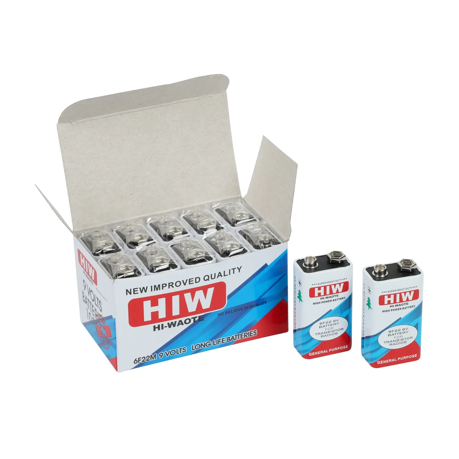 9V 6f22 Battery Zinc Carbon Battery Hiw Battery Non-Rechargeable and Mercury Cadmium Free Dry Battery/Wholesale 9V Battery/ Batteries