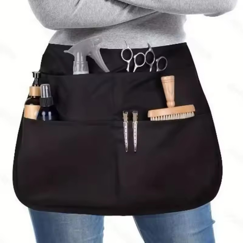 56*40cm Hair Stylist Half Apron with Adjustable 5 Pockets Belt Waterproof Professional Barbers Hairdresser Tools Storage Apron