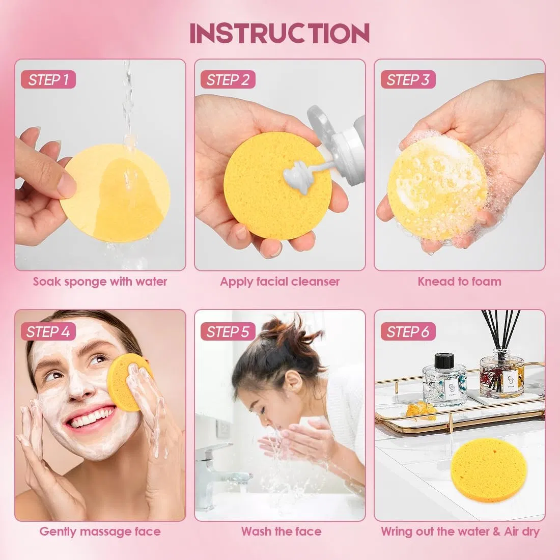 Reusable Makeup Remover Pads, Compressed Facial Sponges, Natural Cosmetic SPA Sponges for Facial Cleaning
