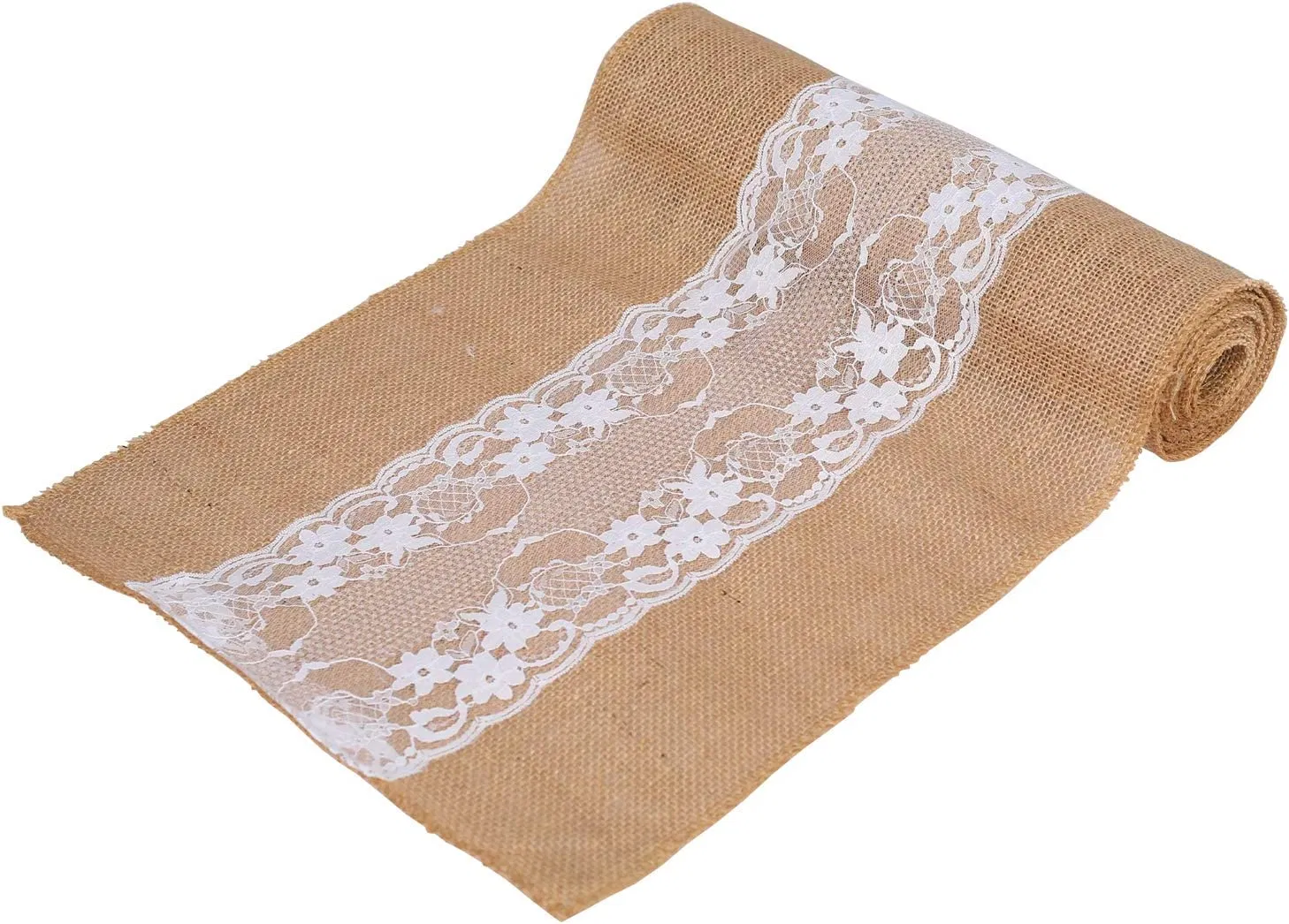 12X108 Inch White Lace Wedding Party Burlap Table Runner