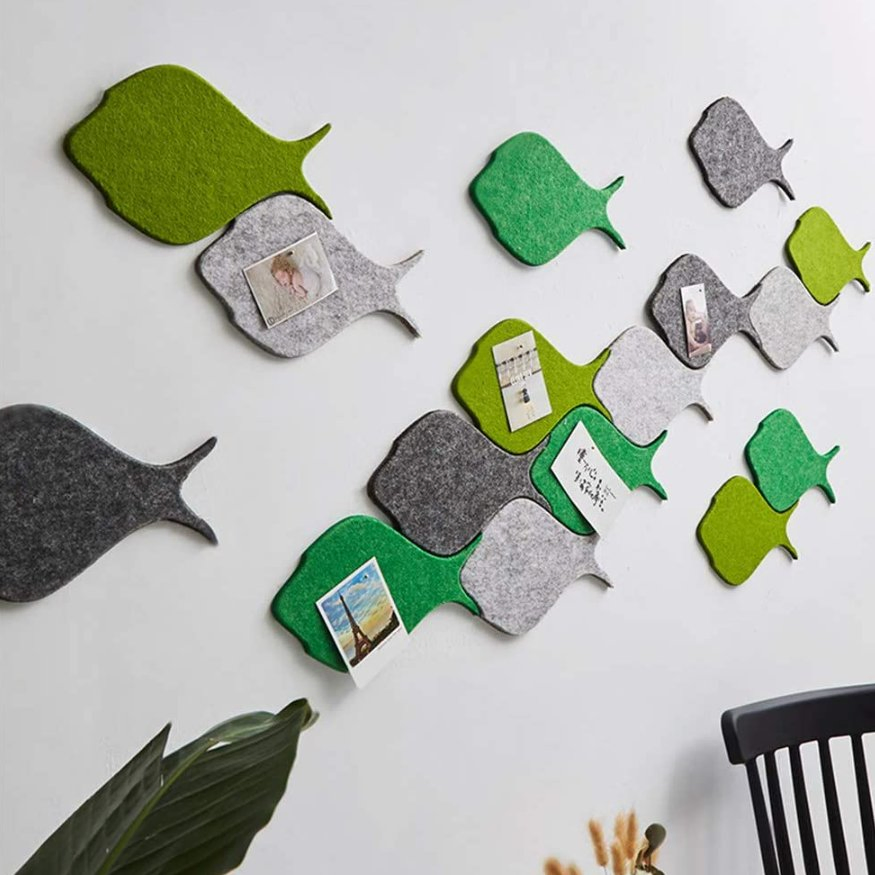 Felt Board Tiles Fish Shaped Push Pin Board Self Adhesive Wall Bulletin Boards for Notes Pictures Photos Memo Office Home Decor