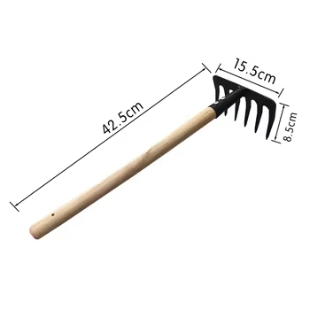 Steel Grass Garden Carbon Steel Rake with Wooden Handle Leaf Rake