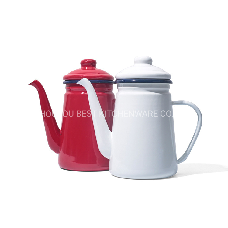 Camping Outdoors Coffee Pot, Hand Drip Enamel Tea Coffee Pot