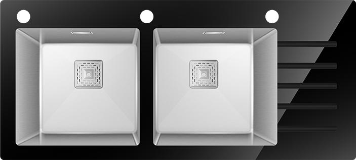 Commercial Double Basin Black Explosion-Proof Glass Handmade Steel Sink, Square Drain with Cover Kitchen Sink