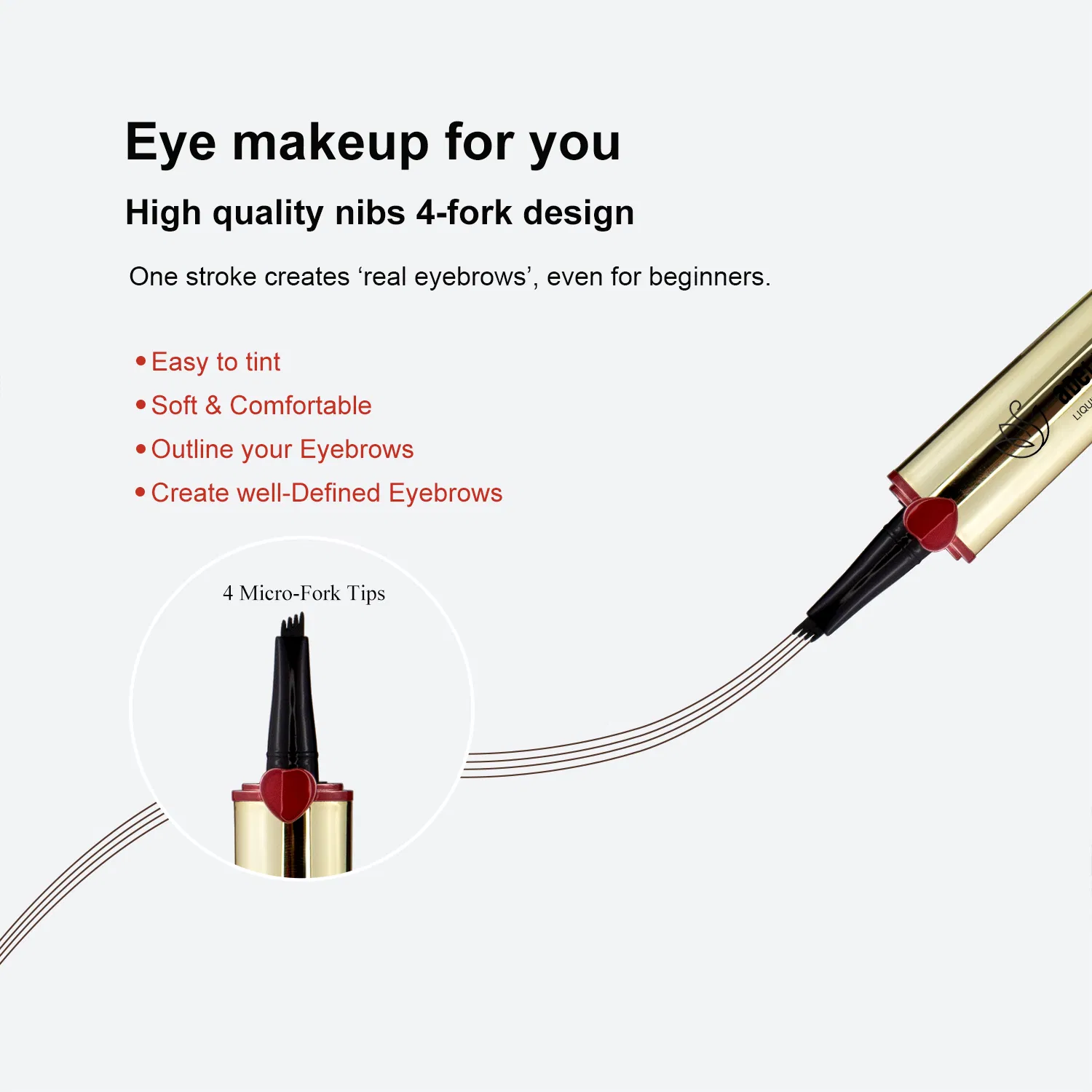 Best Waterproof Smudge Proof Long Lasting Liquid Eyebrow Pencil 4-Fork-Tip Black