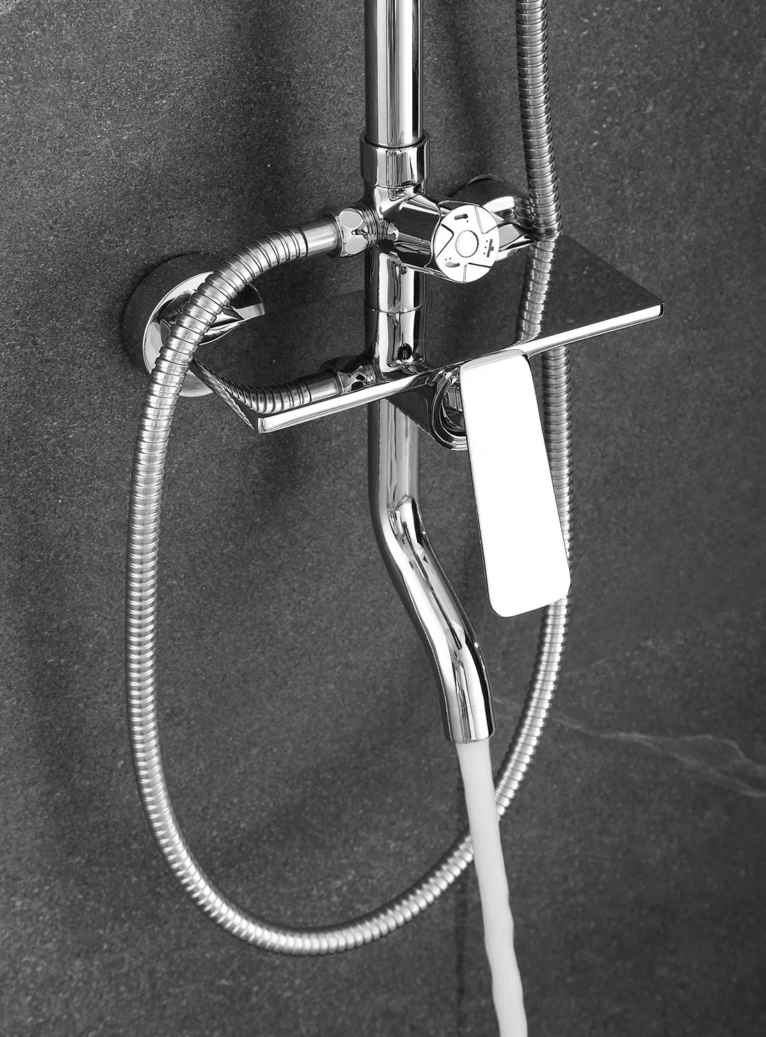 Sanitary Ware Bathroom Accessories 3 Way Functions Single Handle Brass Shower Bar Shower Column Rainfall Shower System Set Shower Faucet with Bathtub and Shelf