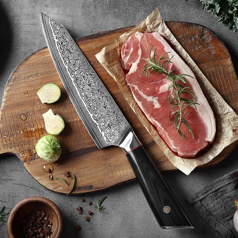 Японский кухонный нож Damascus Aus10 с рукоятью G10