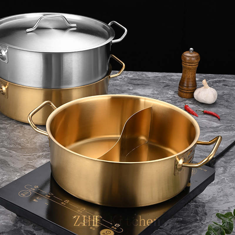 Double Ear Large Capacity Golden Double-Flavor Hot Pot for Stainless Steel Induction Cooker