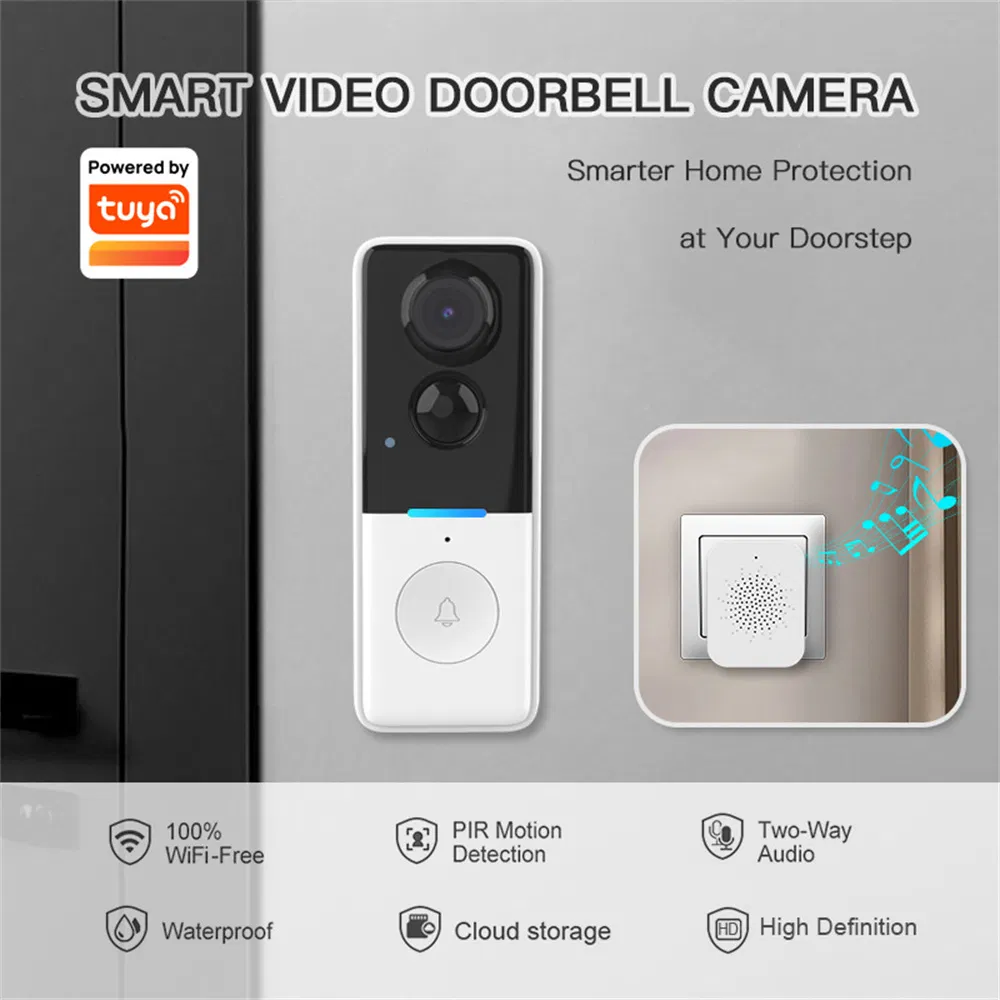 Wf015D-013D Wireless Video Doorbell Camera with PIR Motion Detection, 720p HD Smart Doorbell, Two-Way Audio, Tuya APP, WiFi Security Video Doorbell for Home