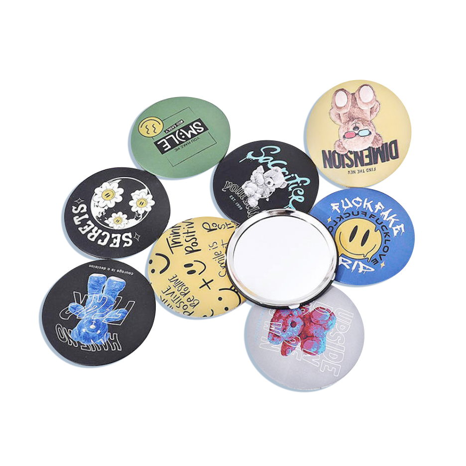 Mini Makeup Mirror Korean Cute Cartoon Cermin Round Portable Pocket Mirror Hand Gifts Pocket Mirror for Women
